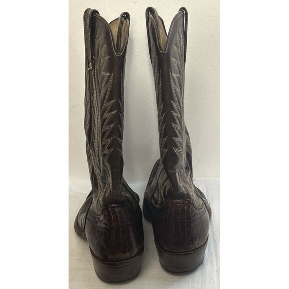 Vintage Dan Post Boots Mens 8.5 Teju Lizard Skin Brown Cowboy Western 6834 - Picture 2 of 12
